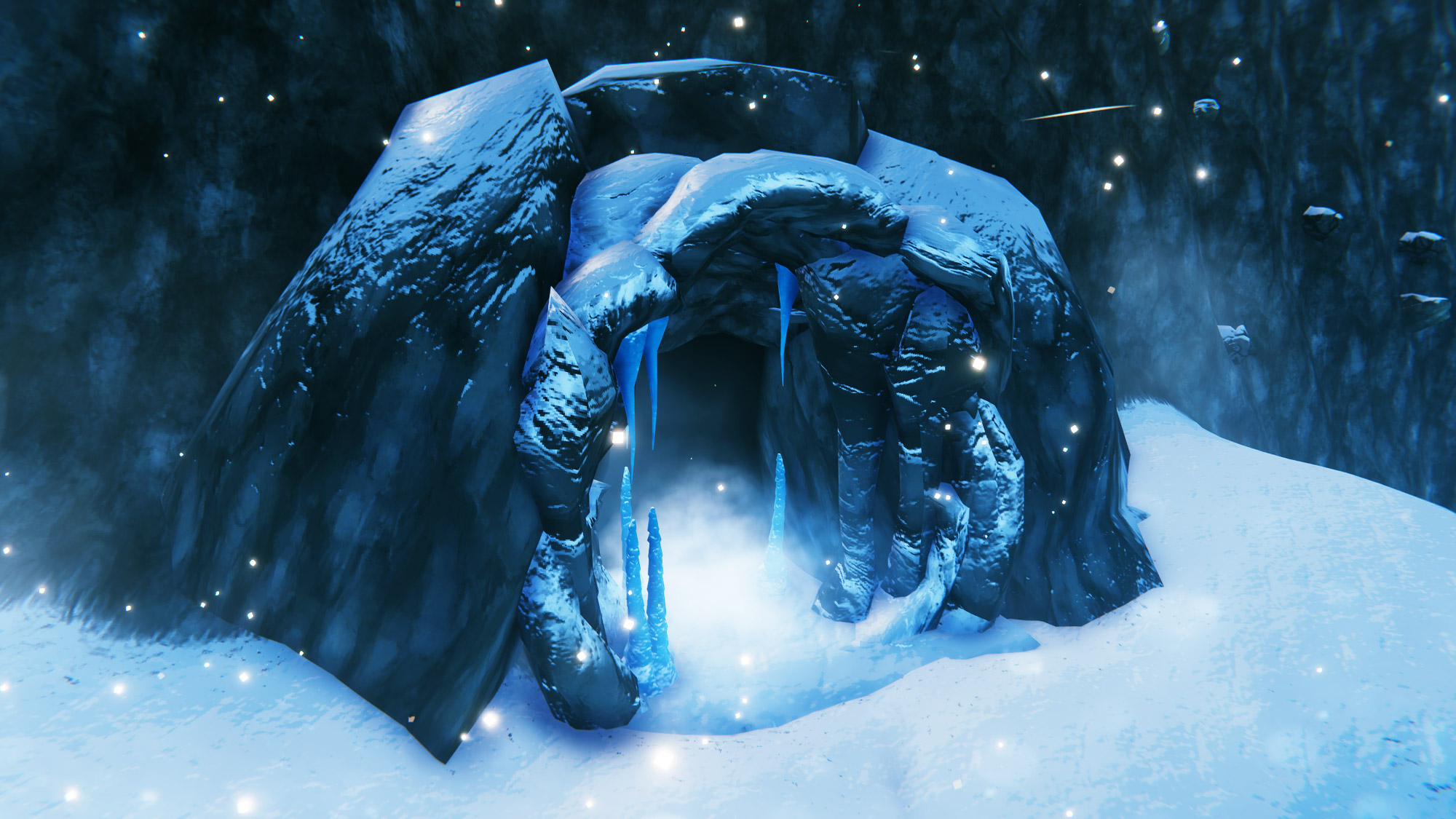 Valheim - A Frost Cave with icicles lining the outside