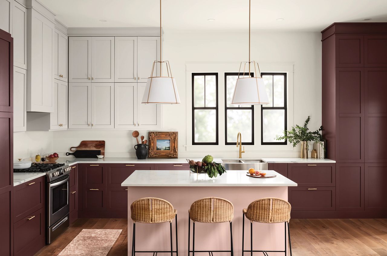 Kitchen with island and bar stools