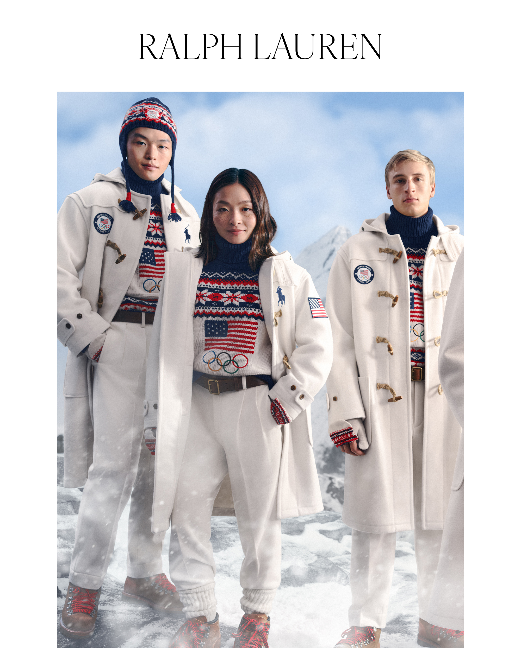 Team USA athletes modeling the Ralph Lauren uniforms for the 2026 Winter Olympics.