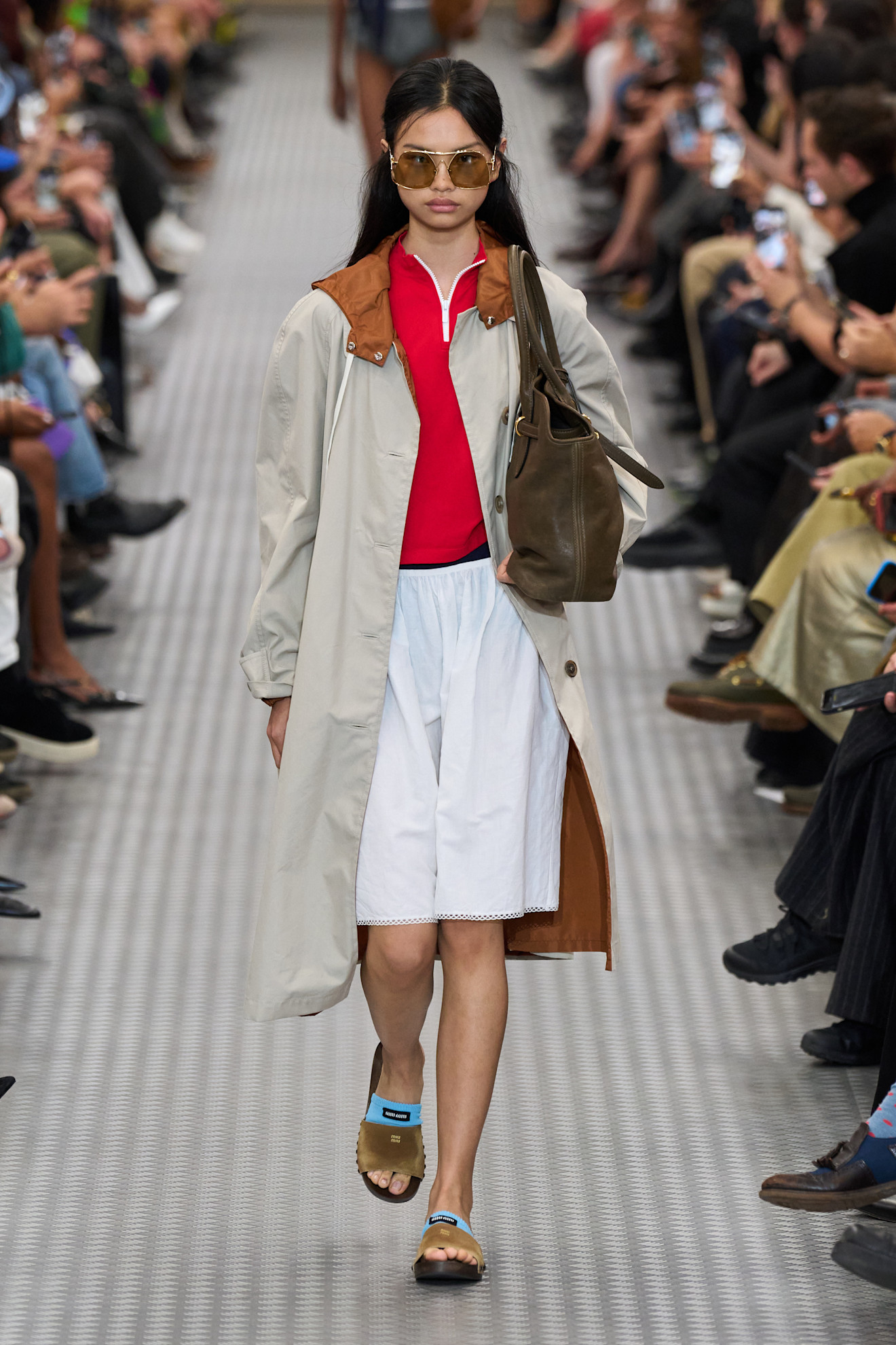 An image of a Miu Miu linen skirt on the designer's spring/summer 2025 runway.