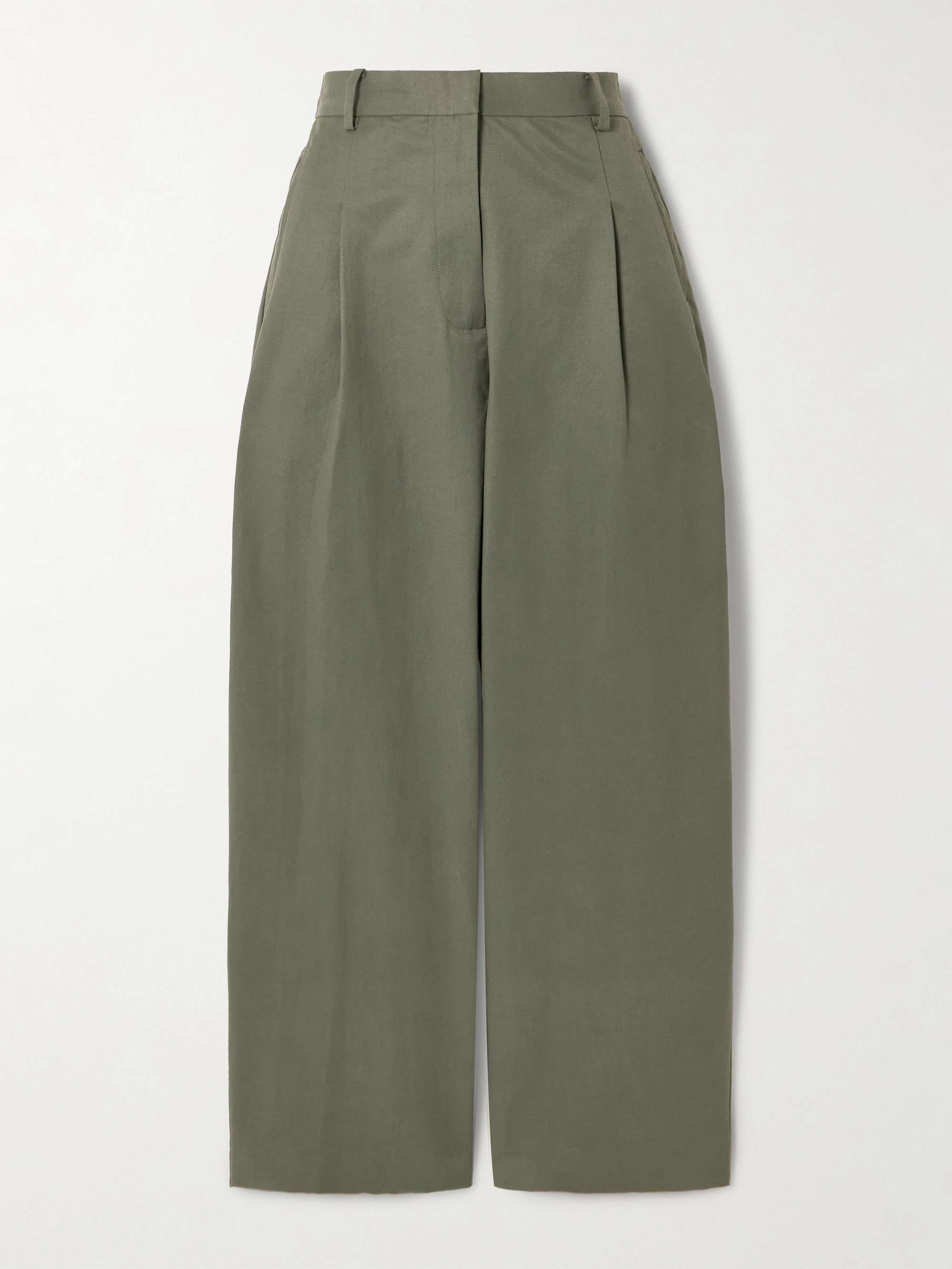Pleated Cotton-Blend Tapered Pants