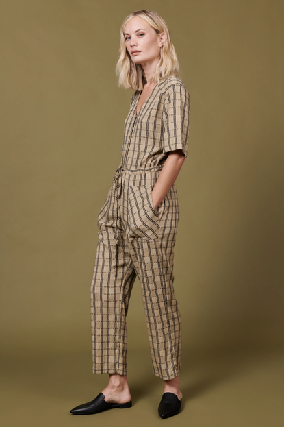 Whimsy and Row Remy Jumpsuit in Tan Plaid
