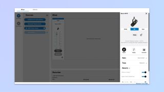 a screenshot of the developer version of Shure Motiv Mix app showing MV7i pre-release functionality including track channel and mic customization for different purposes