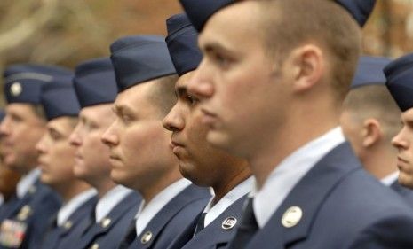 A predominately white and male Military line up for a Veteran&amp;#039;s Day Parade.