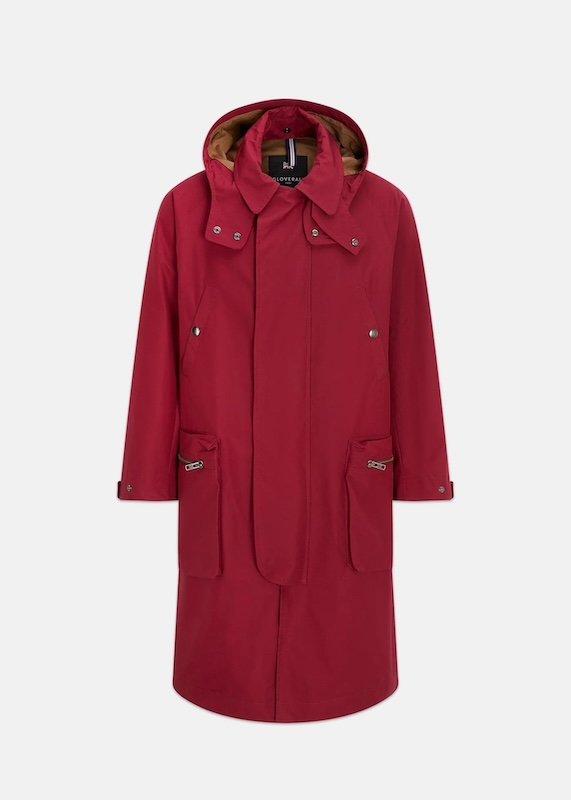 Gloverall red parka coat with a hood 