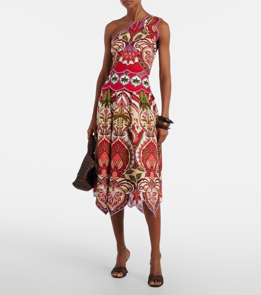 Odara One-Shoulder Linen-Blend Top in Red - Farm Rio