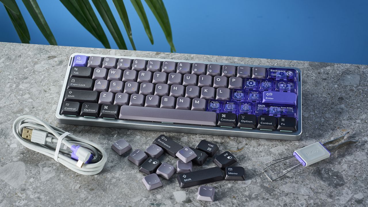 The NuPhy Air60 HE on a stone surface