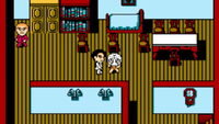 A screenshot from Splatterhouse: World showing three characters in the interior of a house