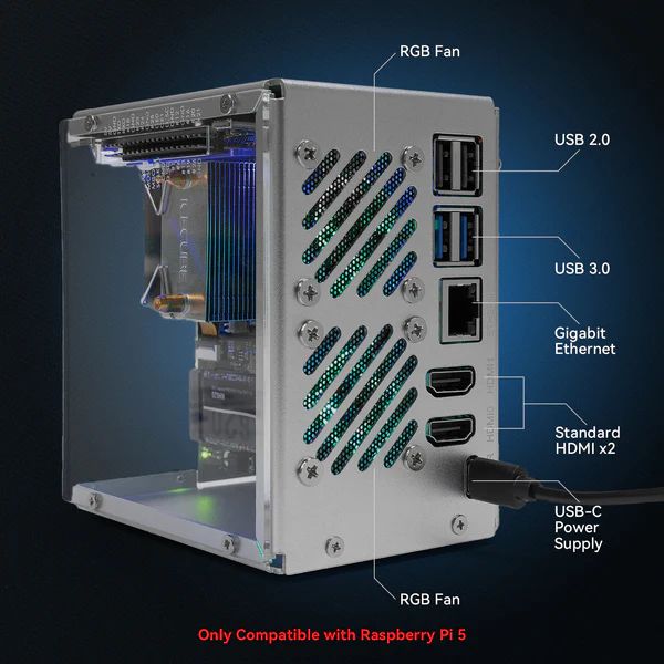 Sunfounder's Pironman 5 Raspberry Pi desktop case comes with RGB