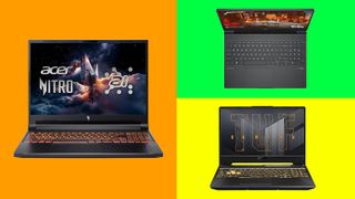 Three of the best budget laptops for 3D printing on brightly coloured backgrounds