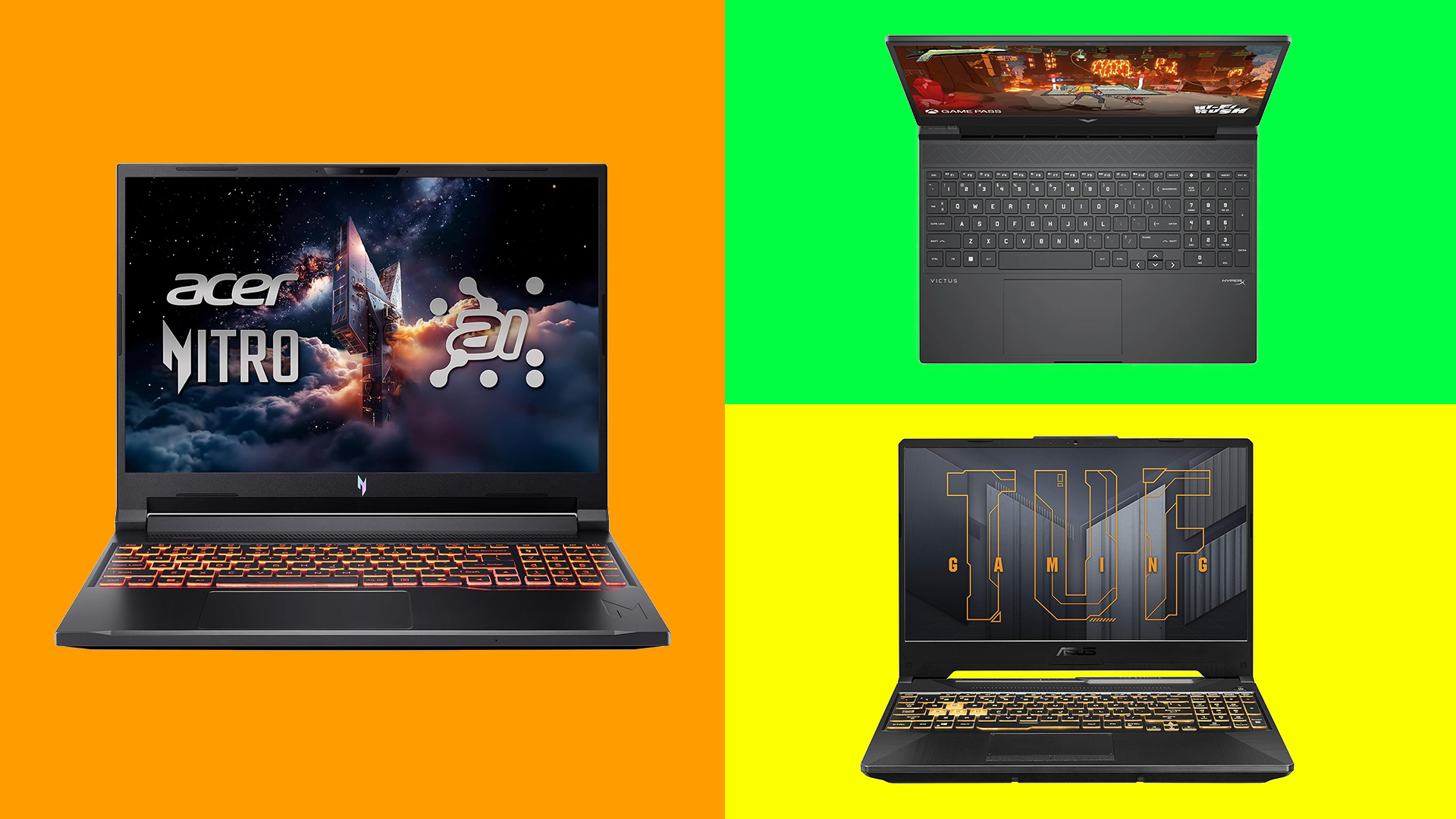 Three of the best budget laptops for 3D printing on brightly coloured backgrounds