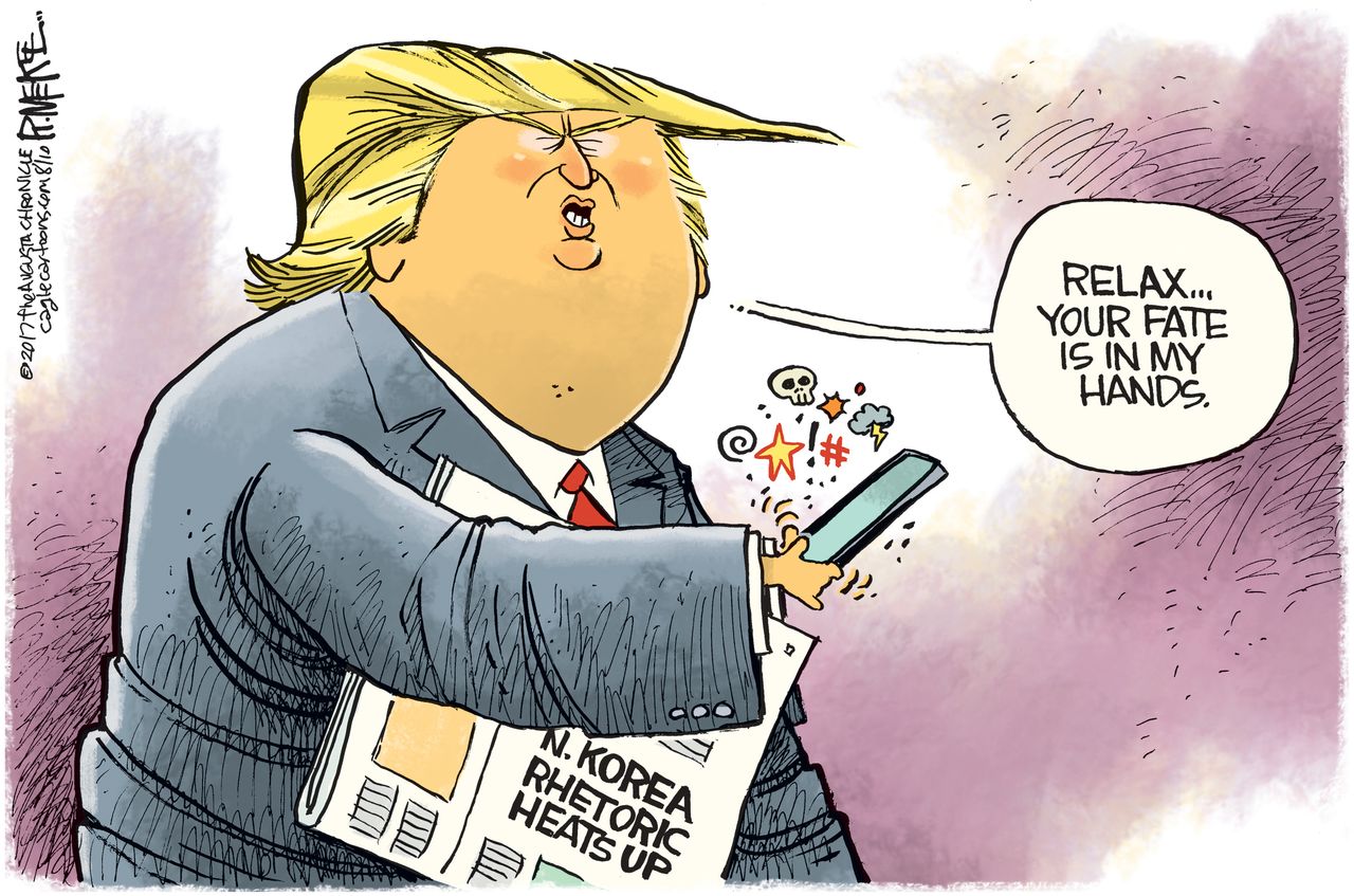 Political cartoon U.S. Trump Twitter North Korea nuclear threat