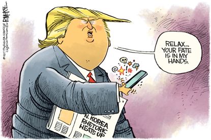 Political cartoon U.S. Trump Twitter North Korea nuclear threat