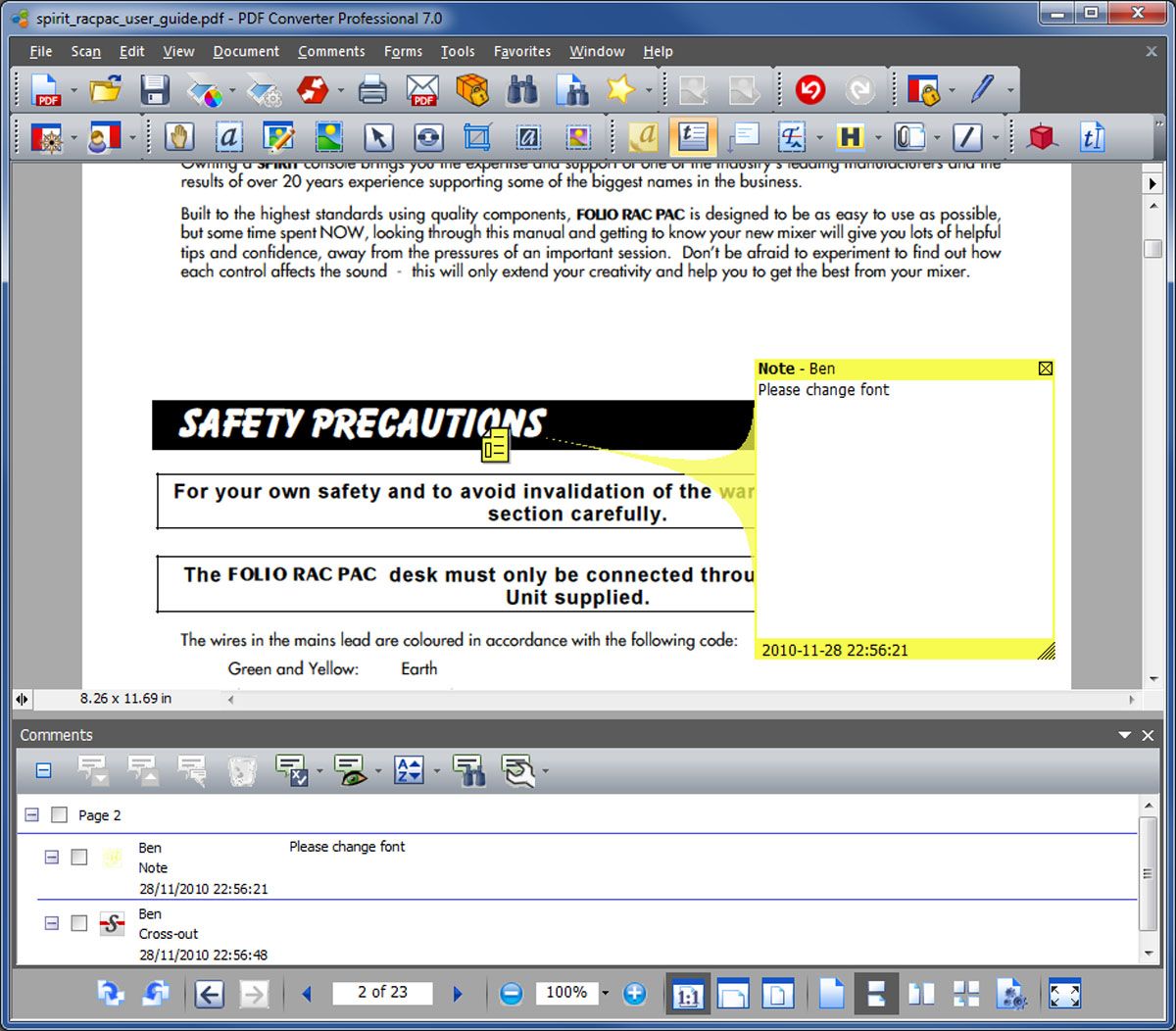 Using the Comments tools to request amendments to a file