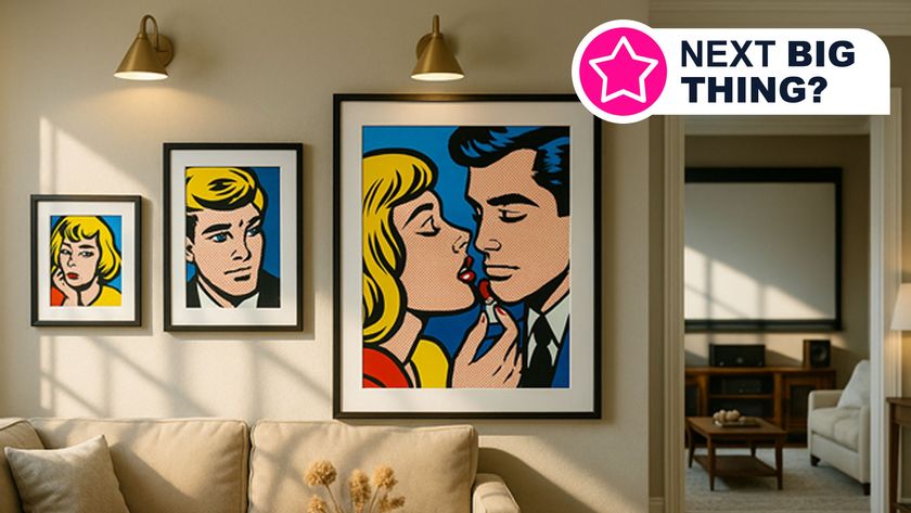 A living room wall showing several smart picture frames