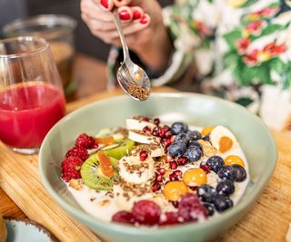 flax seeds added to a fruit salad