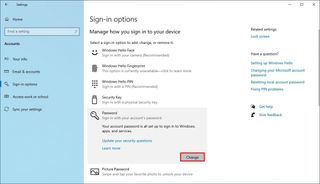 Windows 10 change local account password option