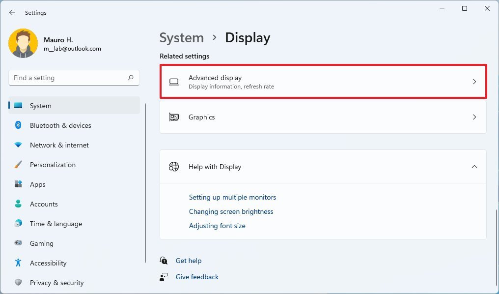 Open Advanced Display settings