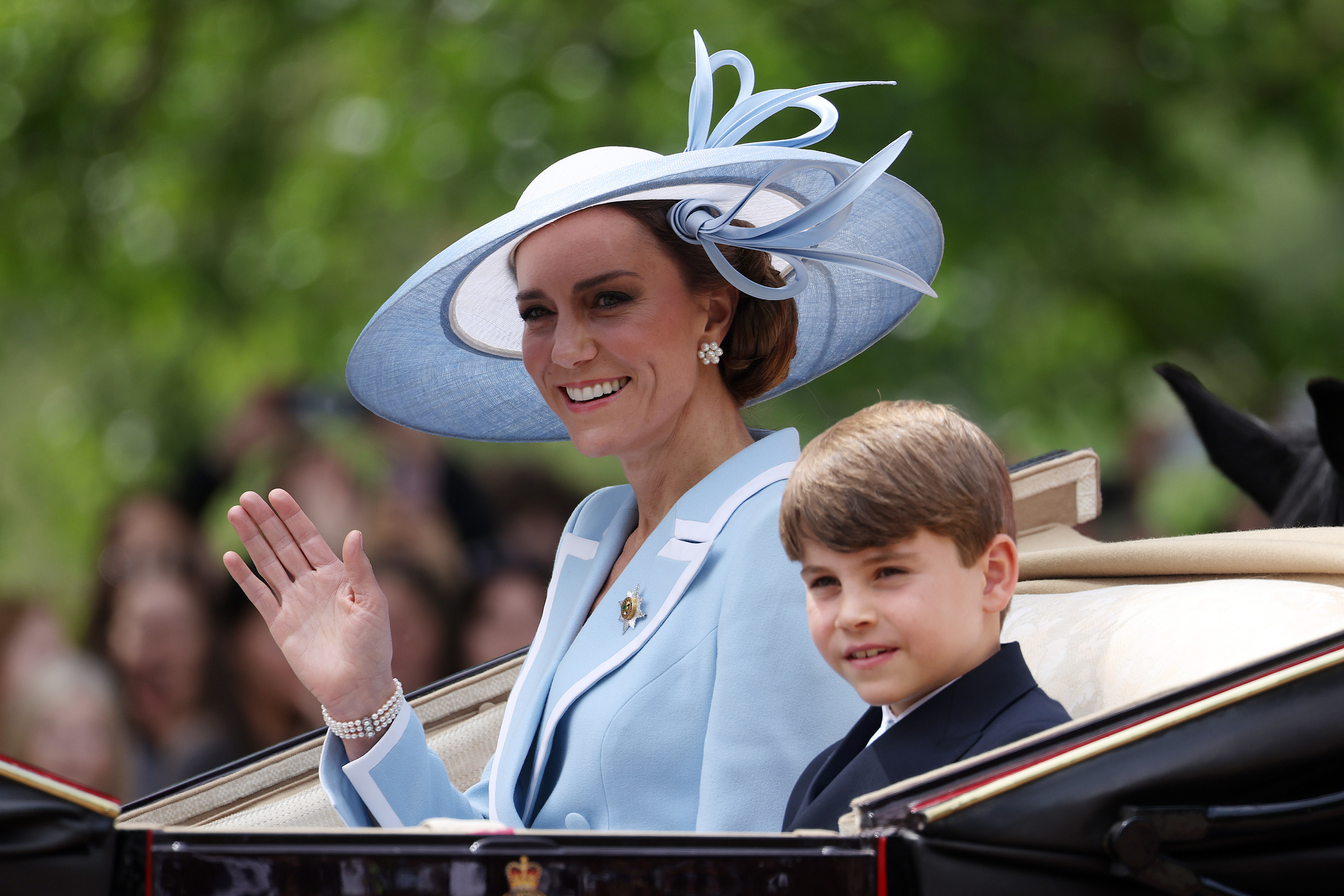 LONDON, ENGLAND - JUNE 13: Catherine, Princess of Wales and Prince Louis of Wales during Trooping The Colour 2026 on June 13, 2026 in London, England. (Photo by Neil Mockford/Getty Images)