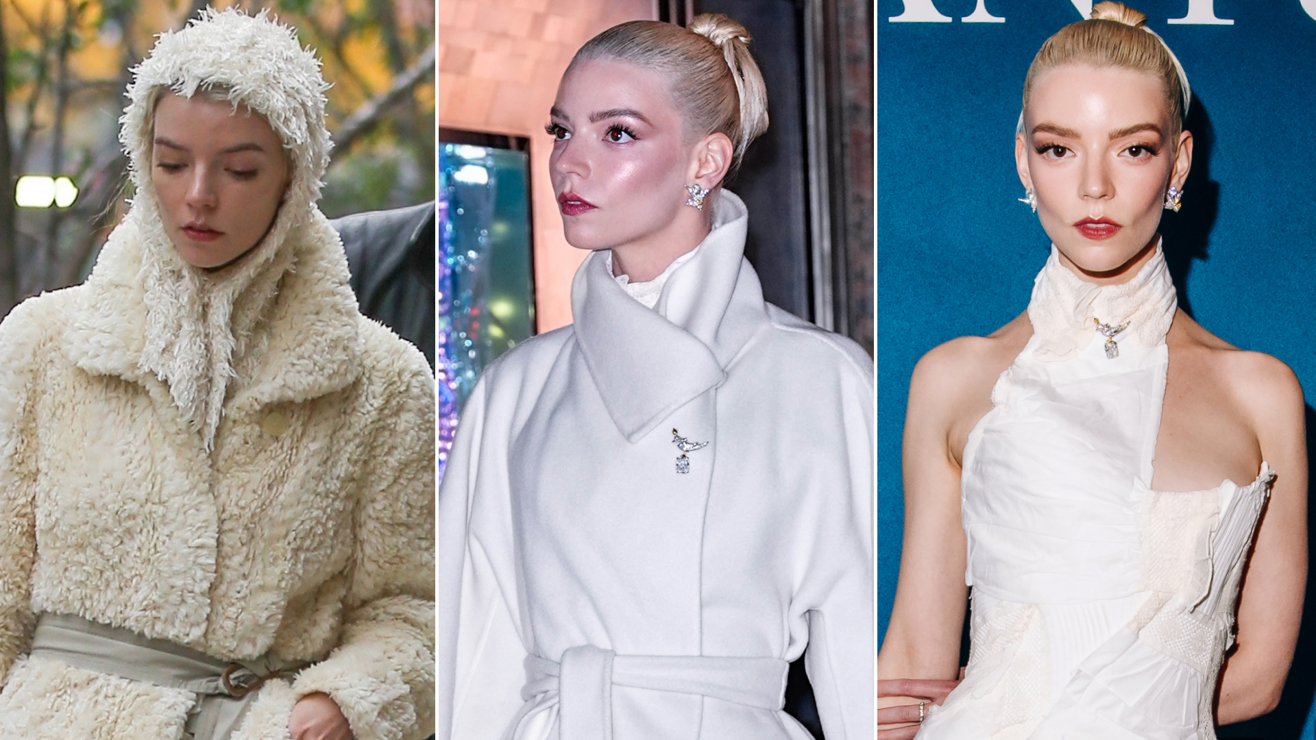 Anya Taylor-Joy wore three different white looks in New York City on November 12