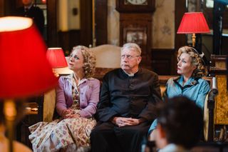 Mrs Devine (CLAUDIE BLAKLEY), Father Brown (MARK WILLIAMS), Lady Felicia (NANCY CARROLL) in Father Brown