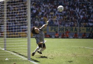 Joel Bats makes a save during France's World Cup quarter-final win over Brazil in 1986.