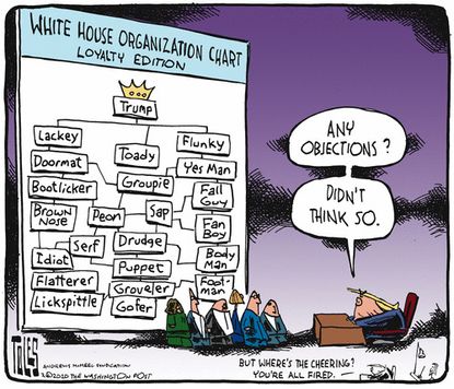Political Cartoon U.S. Trump White House staff cabinet administration lackies loyalty