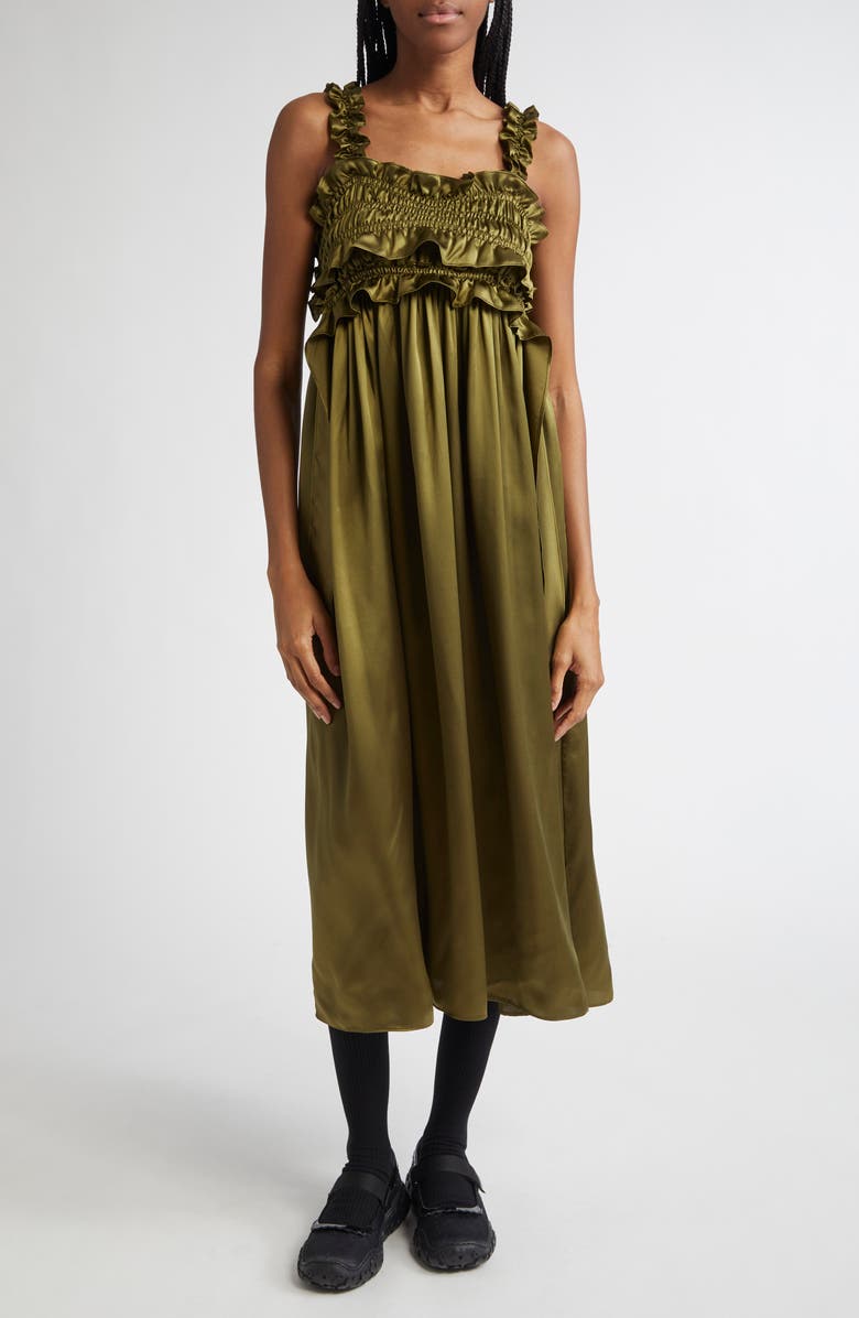 Giovanna Smocked Silk Satin Midi Dress