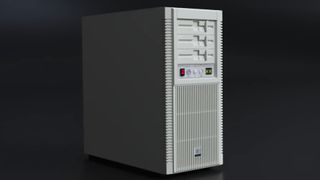 A promotional image of the SilverStone SST-FLP02 retro-styled PC case