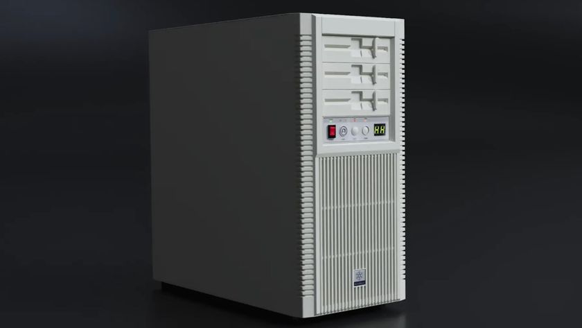 A promotional image of the SilverStone SST-FLP02 retro-styled PC case