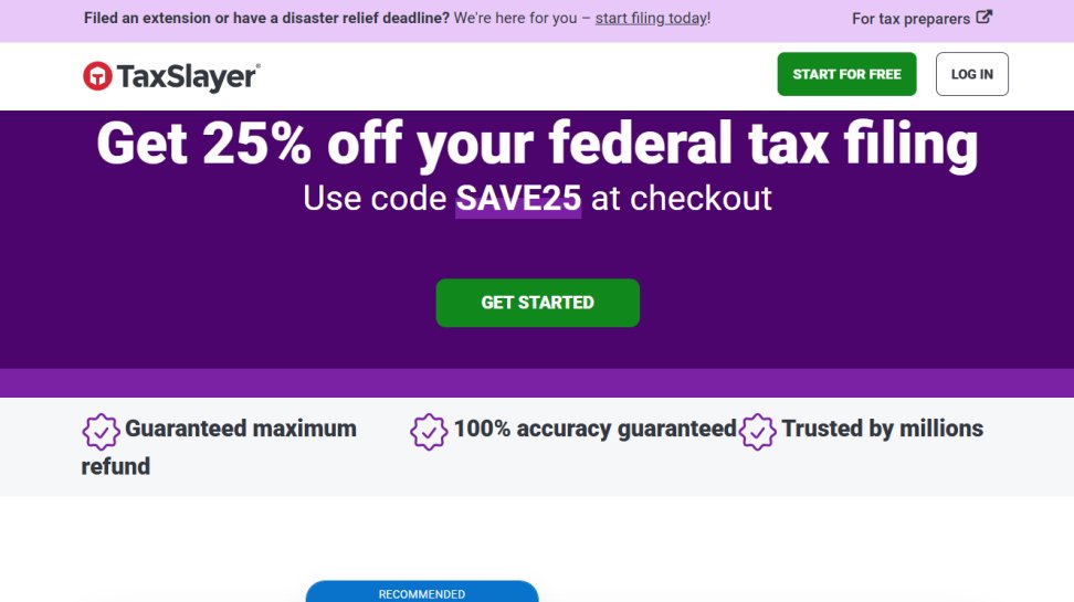 TaxSlayer website screenshot (May 2025)