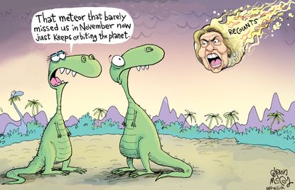 Political cartoon U.S. 2016 election Hillary Clinton vote recount
