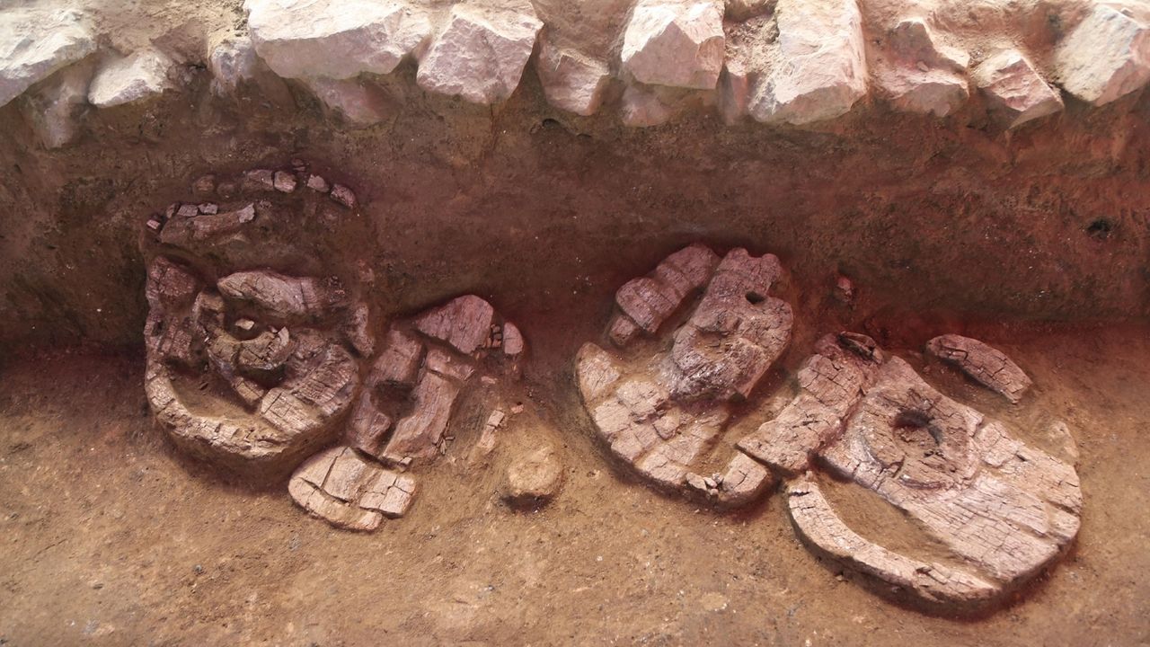 The excavations at the site have also revealed the remains of dozens of wooden wagons that seem to have been used to build the tombs before they were dismantled and then deliberately buried.