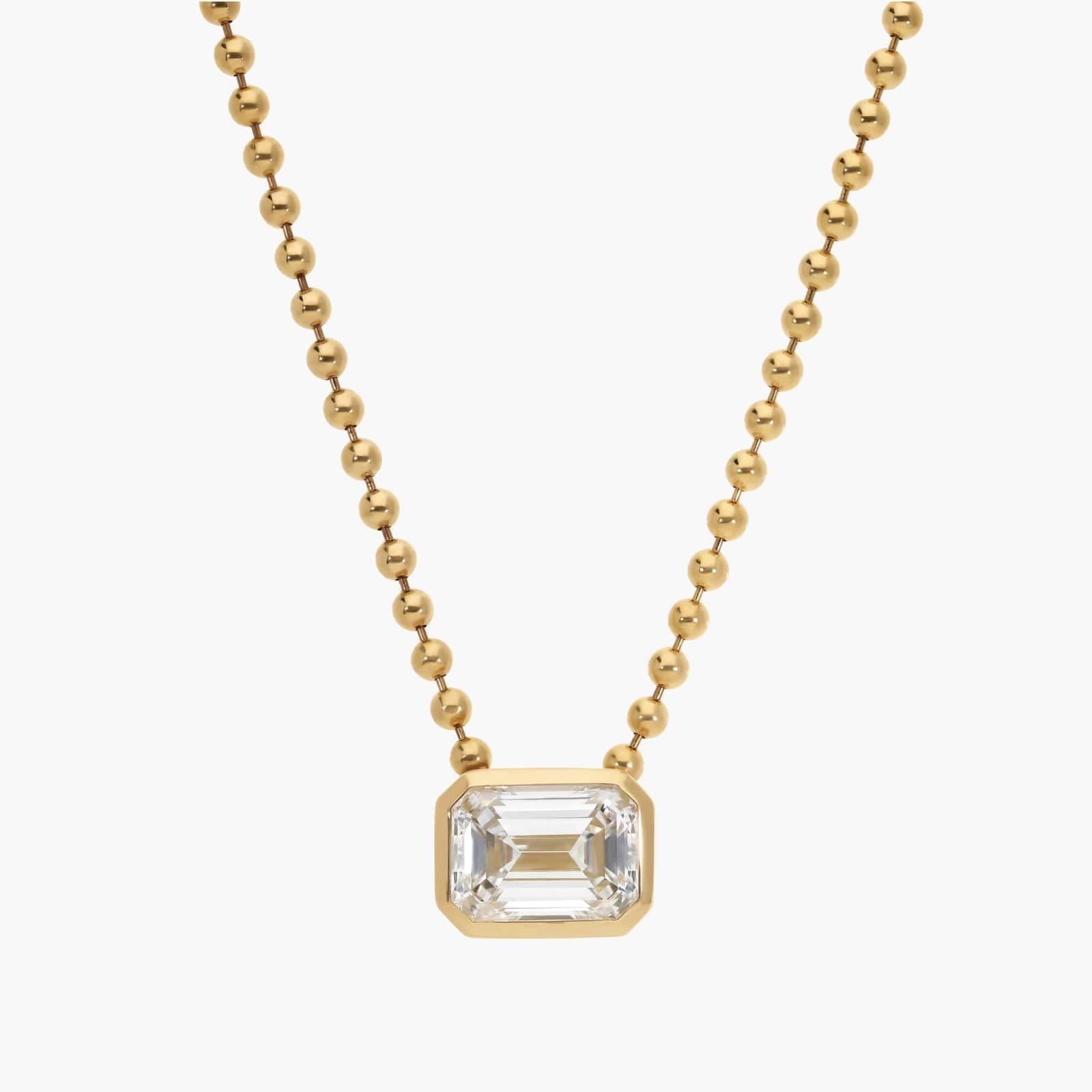 James Allen, East-West Bezel Solitaire Bead Chain Necklace With 1 CTW Emerald Cut Lab-Grown Diamond In 14K Yellow Gold
