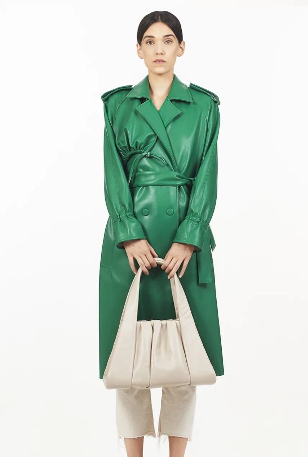 Themoirè Faux Leather Trench Coat