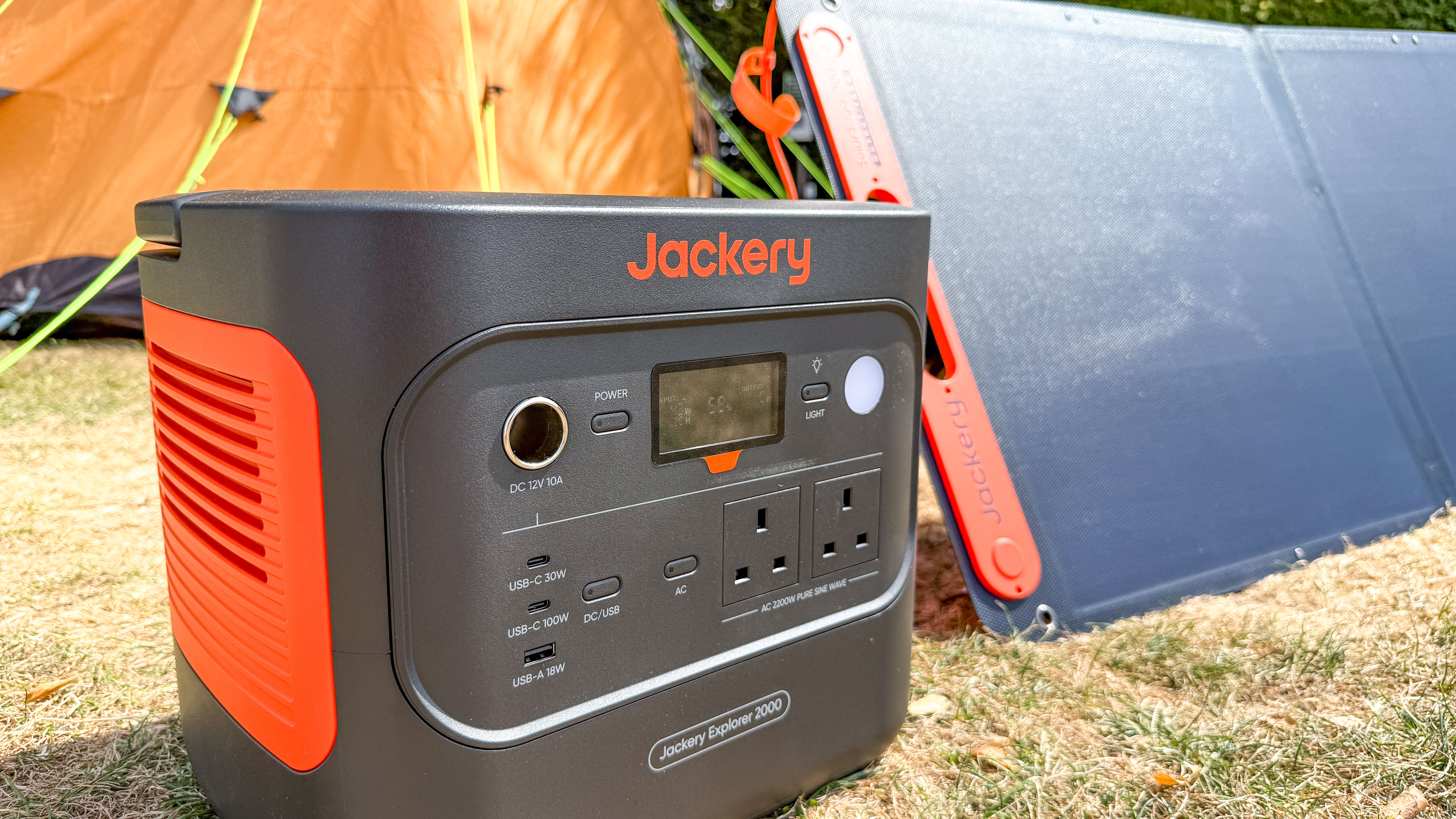 Jackery Explorer 2000 portable power station on a camping trip