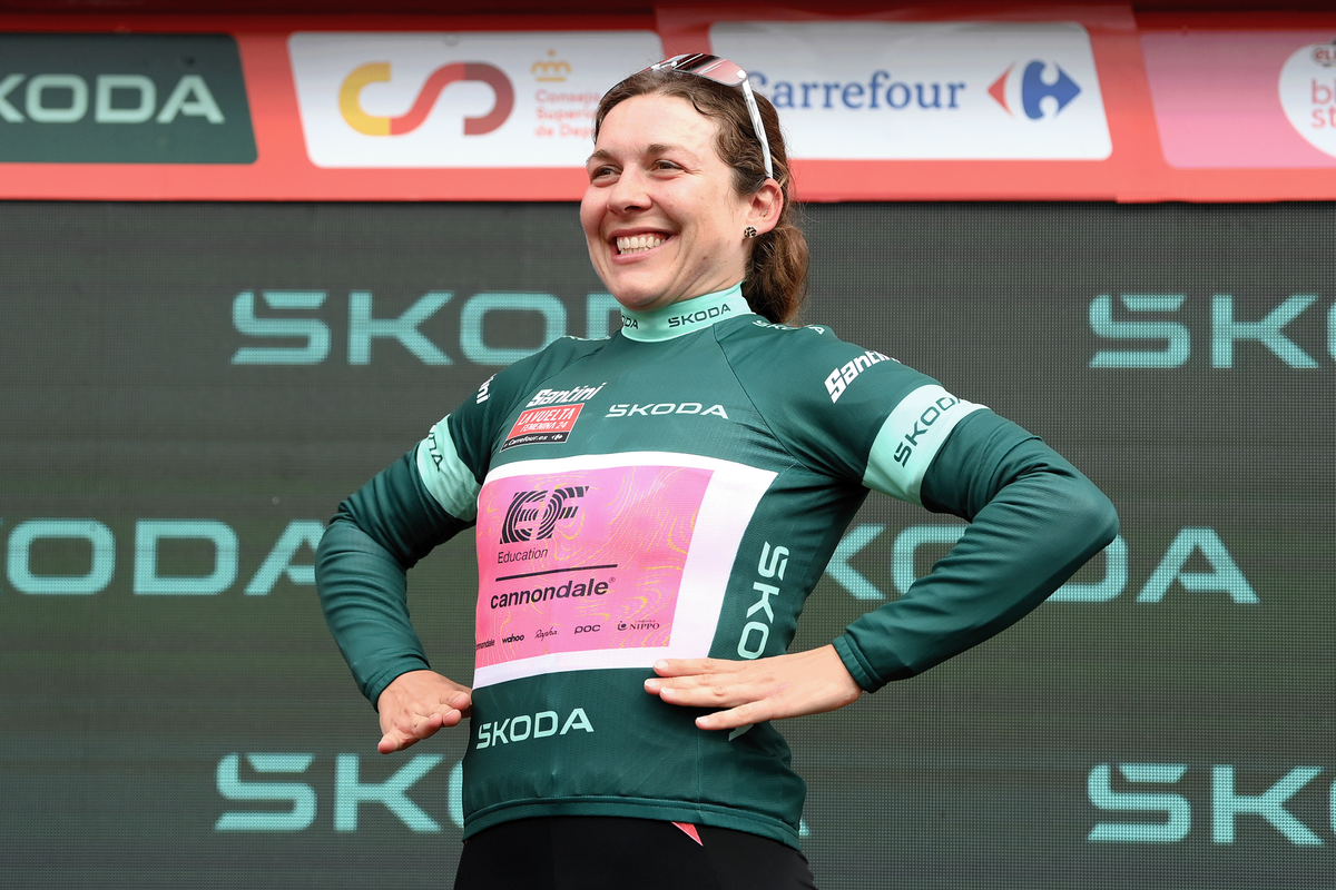 The stage 2 winner standing loud and proud on the podium