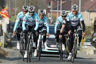 The Omega Pharma-Quickstep team checks out the new Tour of Flanders course