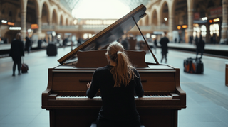 Midjourney image of a girl playing piano