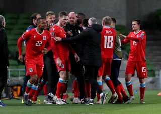 Luxembourg celebrate after Gerson Rodrigues' World Cup qualifier winner in Dublin