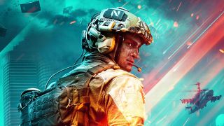 Battlefield 2042 box art showing a soldier wearing a tactical helmet. a soldier