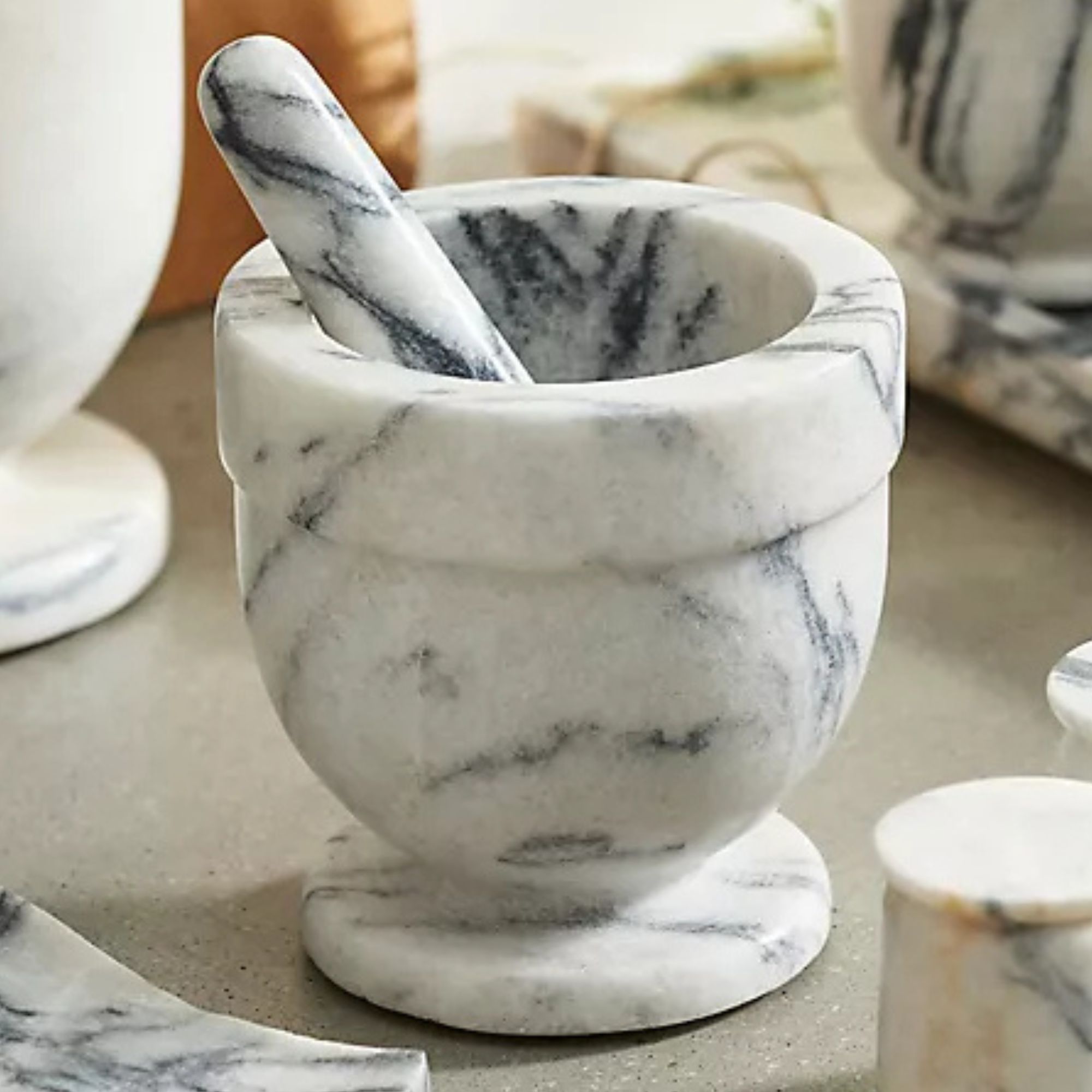 Smoky White Marble Mortar + Pestle