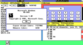 Windows 1.02 screenshot showing color 16-bit interface and multiple programs running at once.