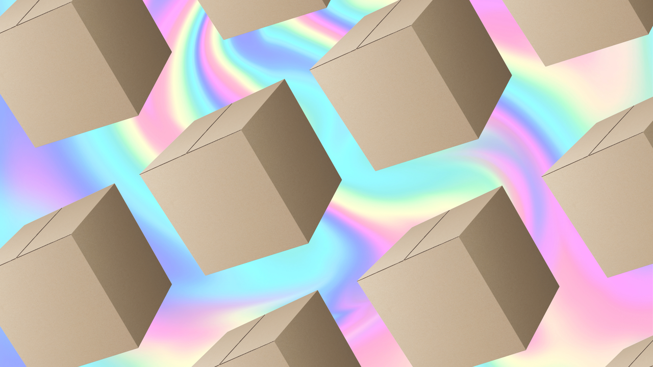 Cardboard boxes on rainbow background