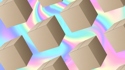 Cardboard boxes on rainbow background