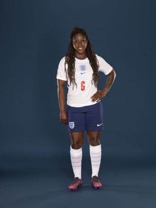 Anita Asante poses in a Soccer Aid for UNICEF football kit