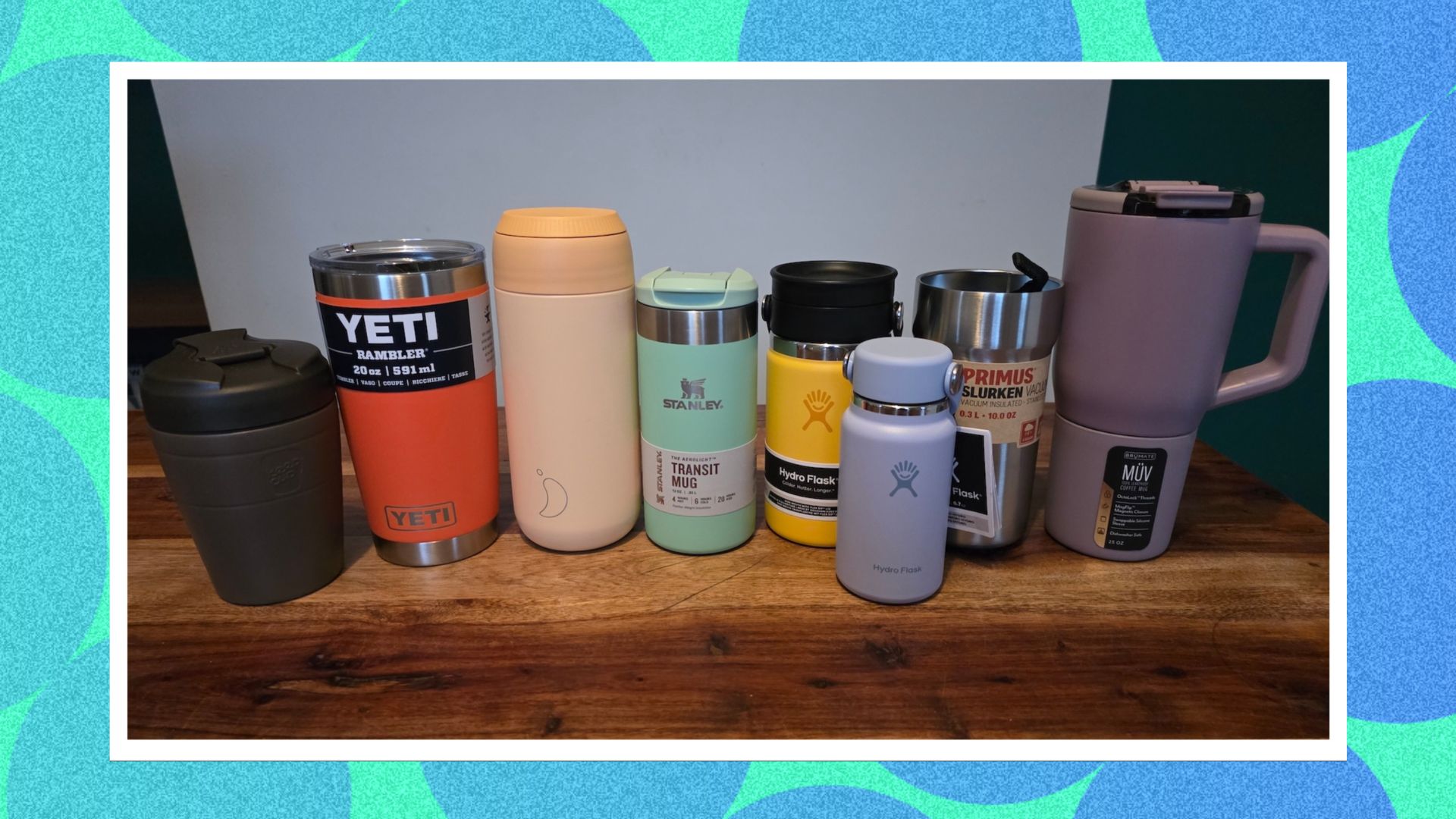 Coffee cups sat on a table 