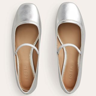 Image of a pair of silver leather ballet flats from boden