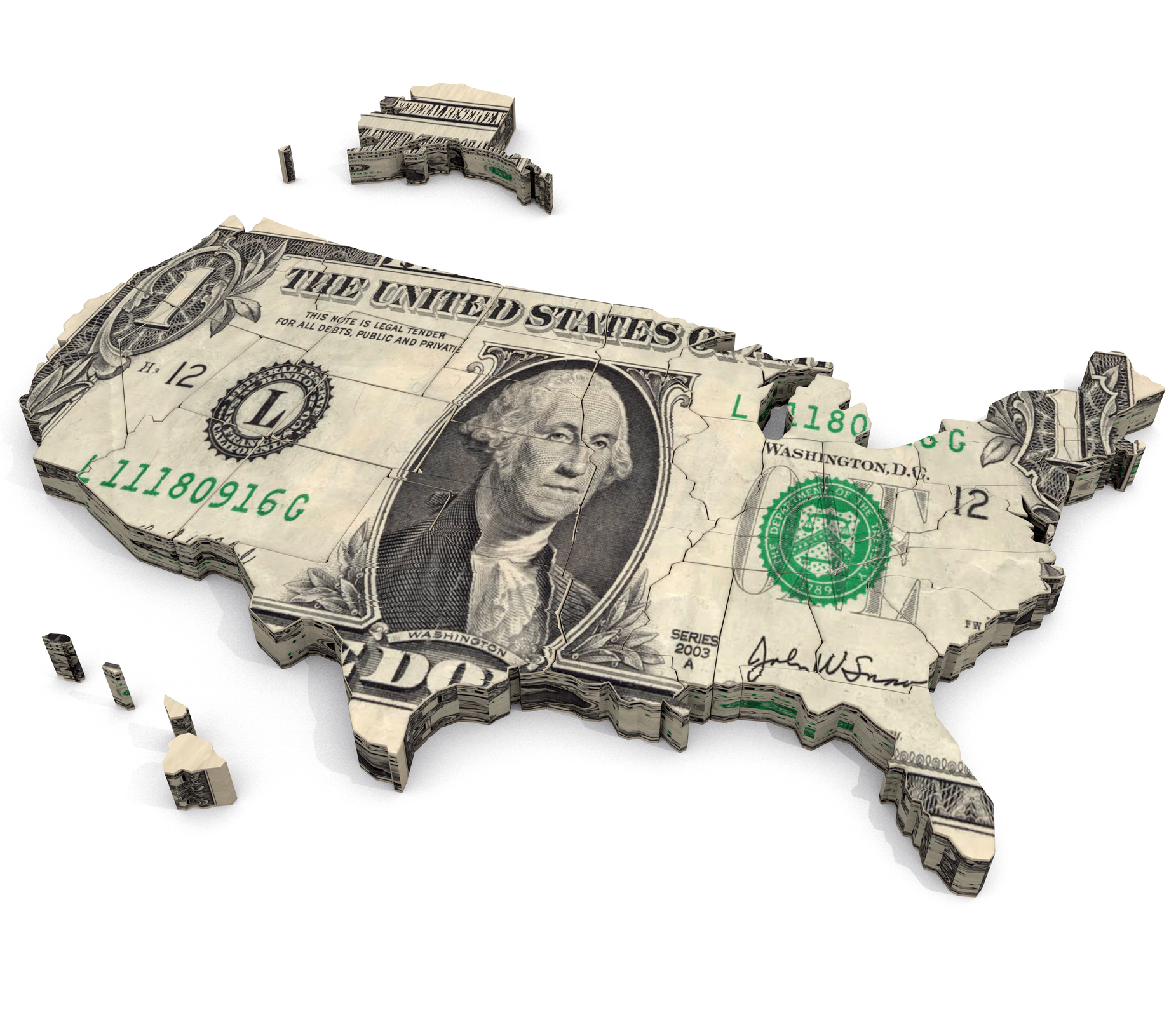An illustration related to the view that wealth and consumer driven economics are at the heart of the United States.