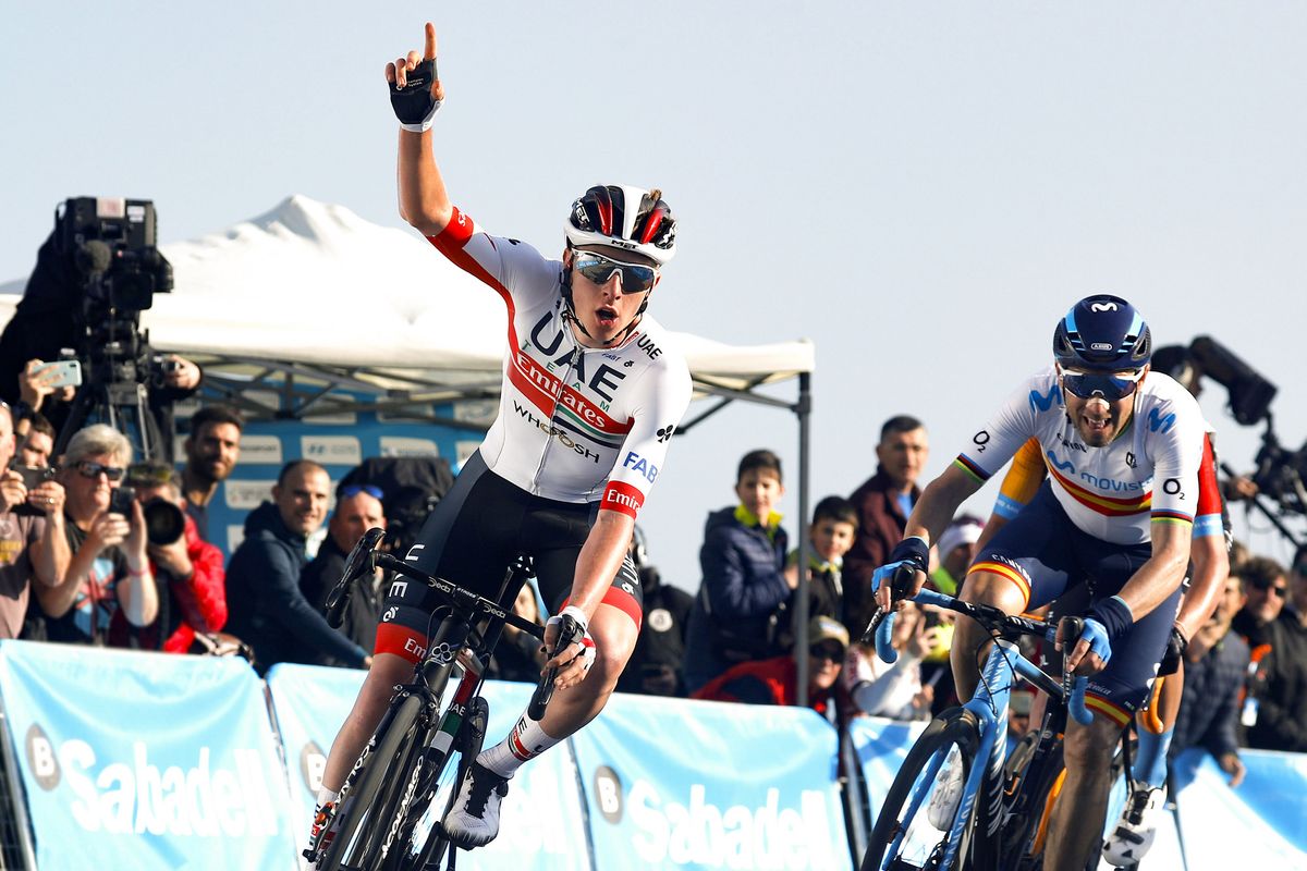 Tadej Pogacar (UAE Team Emirates) wins stage 2 of the 2020 Volta a la Comunitat Valenciana ahead of Movistar’s Alejandro Valverde